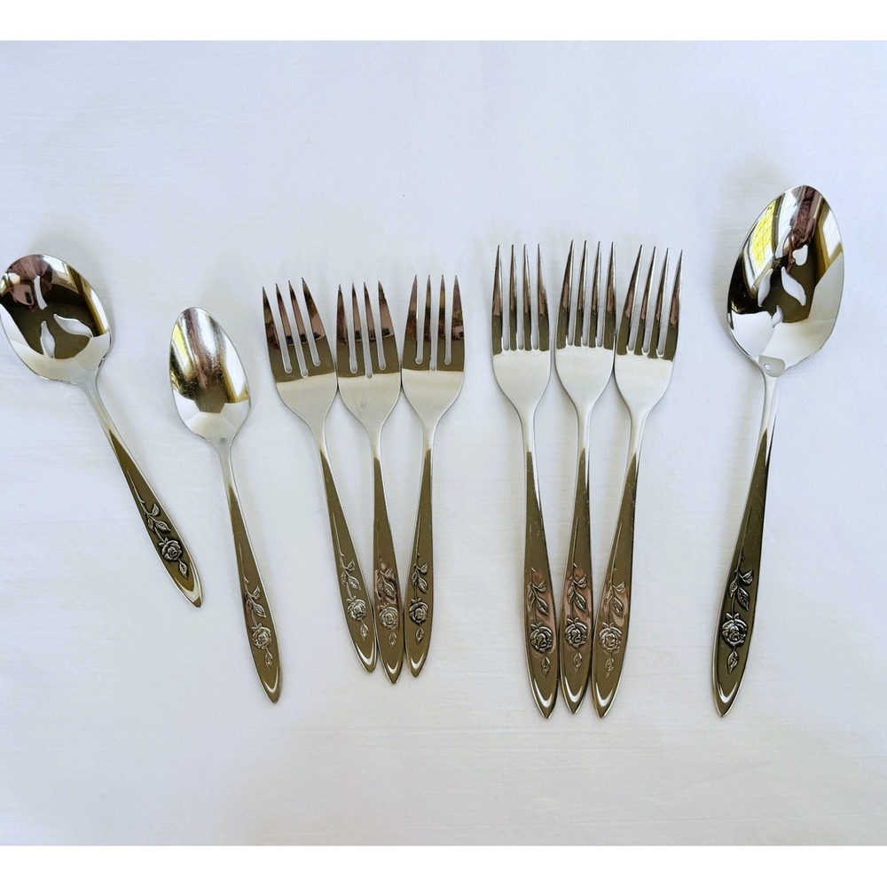 Oneida MY ROSE Stainless Steel Flatware 10 Pieces Dinner & Salad Forks Teaspoon